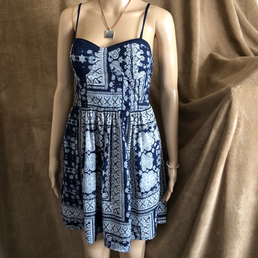Band of Gypsies Paisley Dress Blue and White